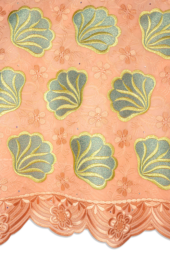 FSL764 - Stunning Fine Swiss Lace - Peach, Turquoise & Gold