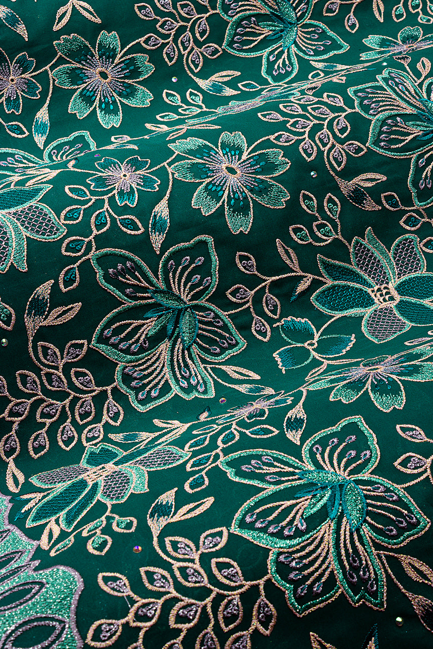 FSL802 - Stunning Fine Swiss Lace - Emerald Green & Pink