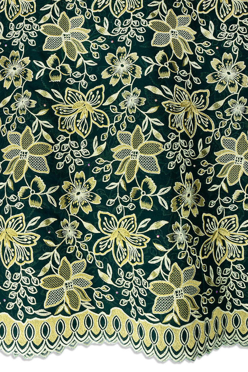FSL802 - Stunning Fine Swiss Lace - Emerald Green & Gold
