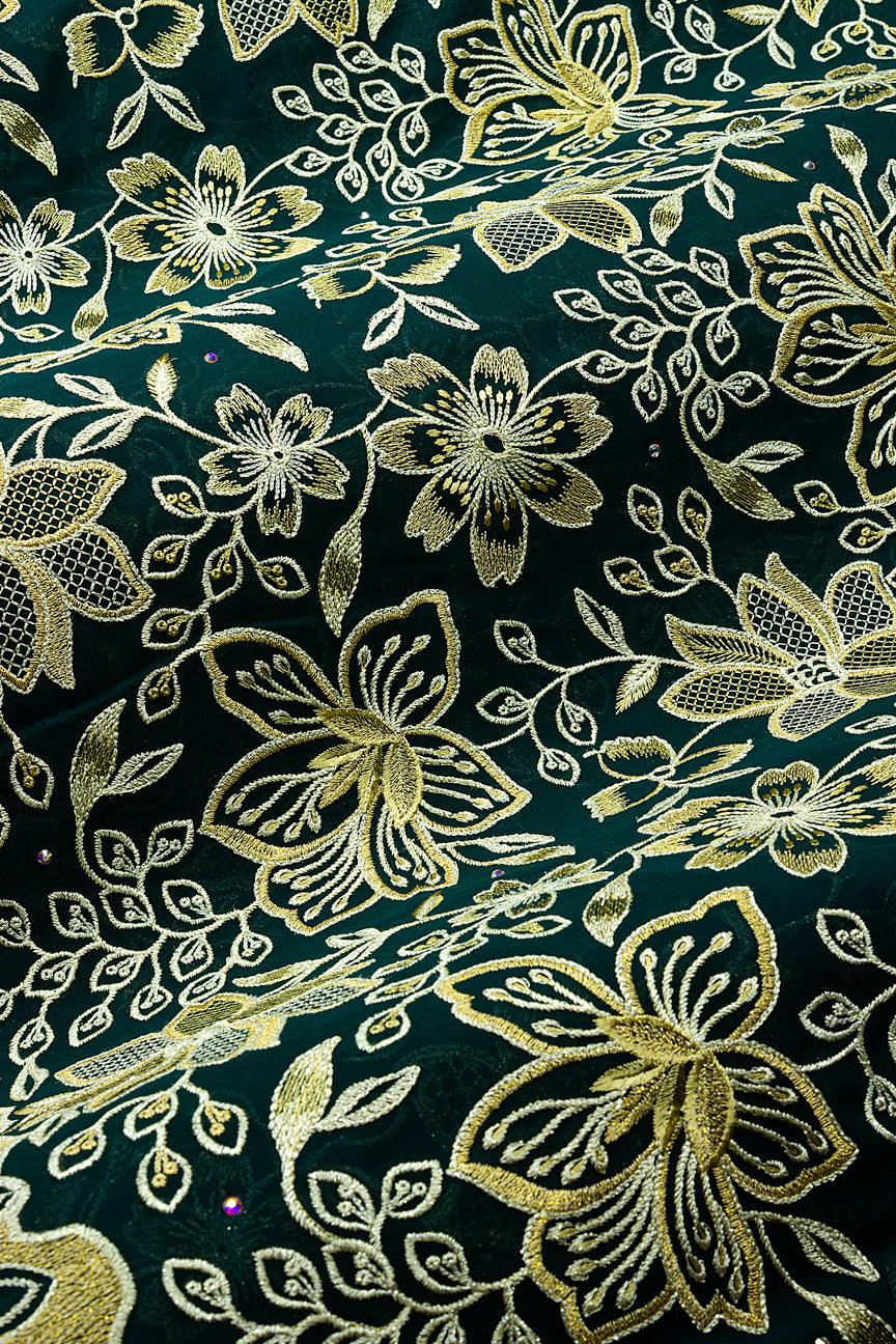 FSL802 - Stunning Fine Swiss Lace - Emerald Green & Gold