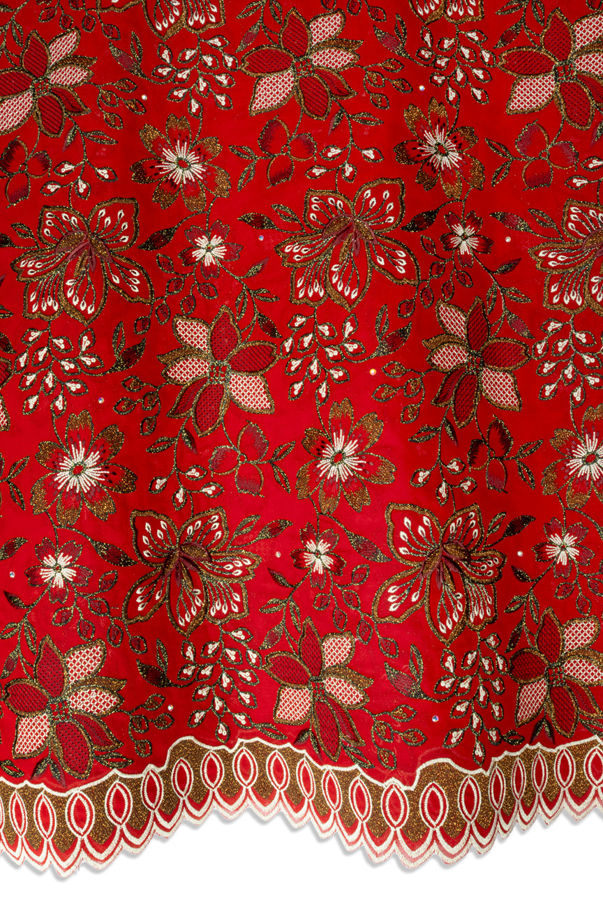 FSL802 - Stunning Fine Swiss Lace - Royal Red, Gold & White