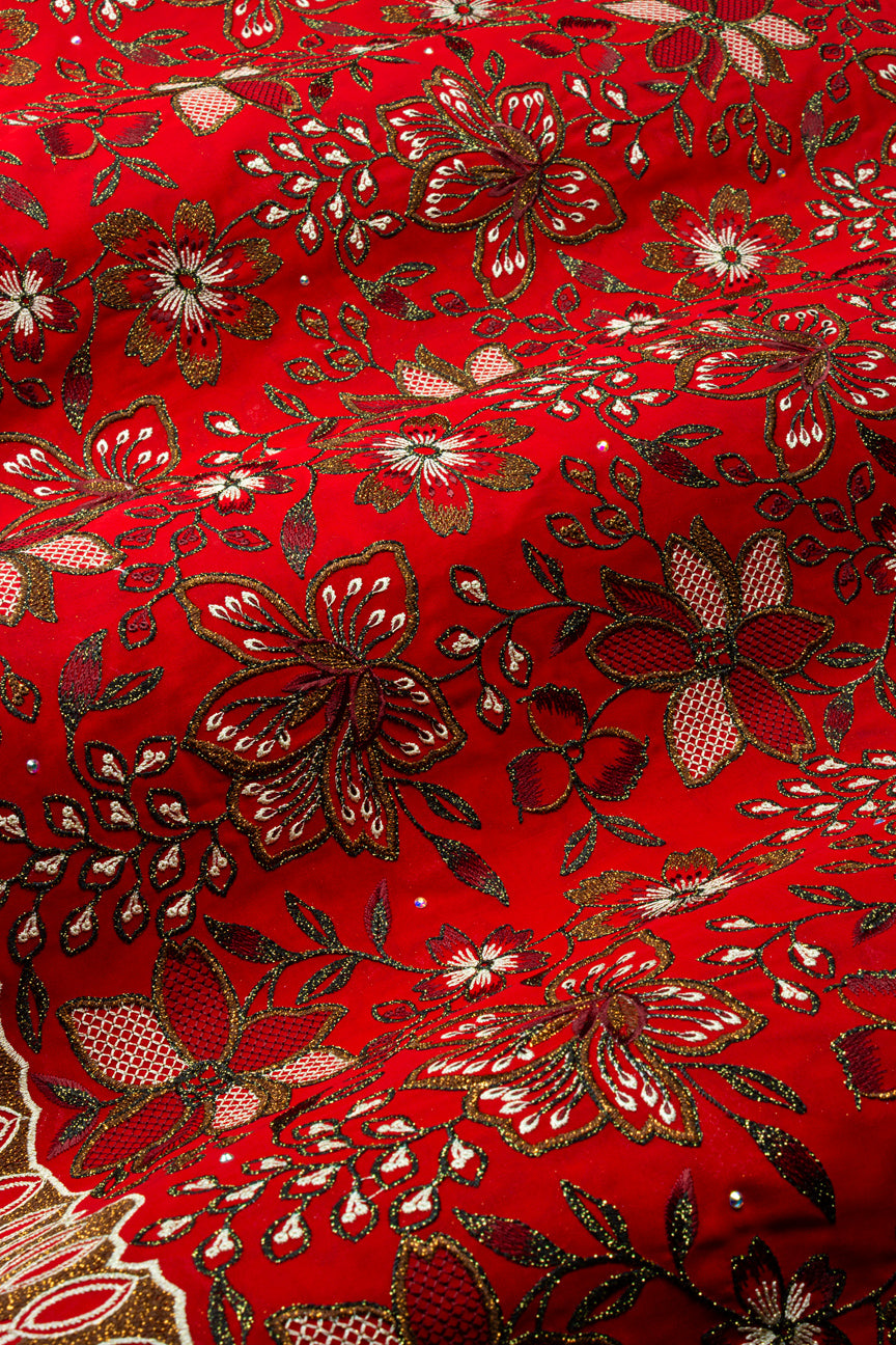 FSL802 - Stunning Fine Swiss Lace - Royal Red, Gold & White