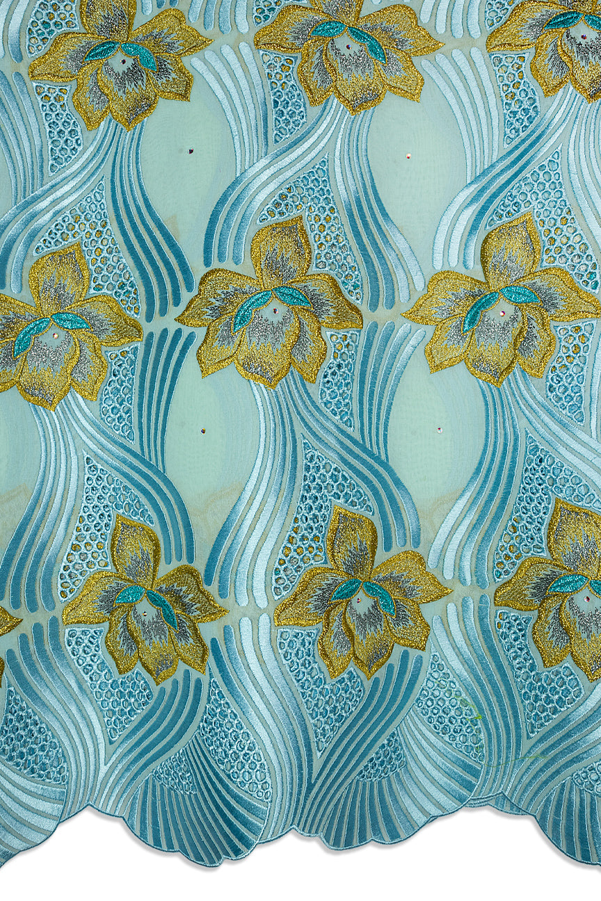 FSL763 - Stunning Fine Swiss Lace - Turquoise & Gold