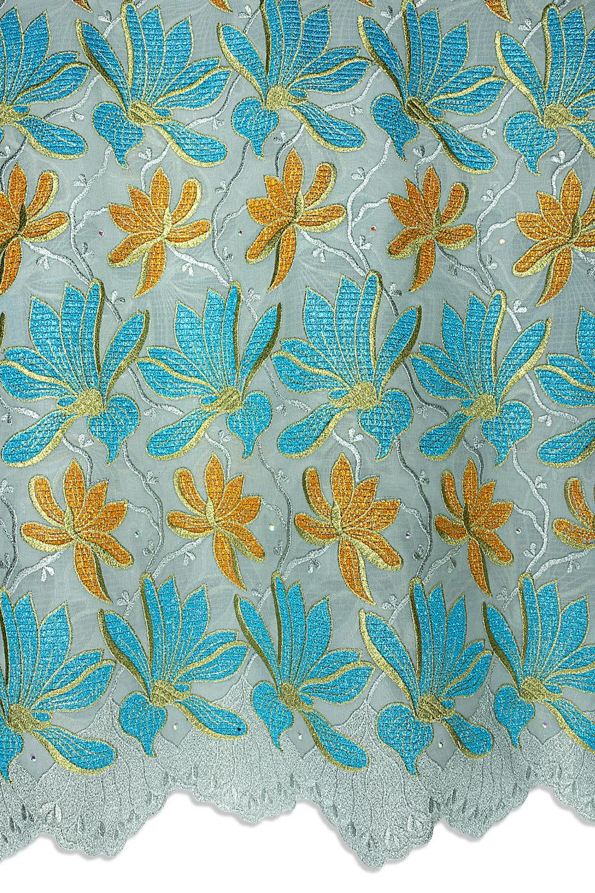 FSL765 - Stunning Fine Swiss Lace - Aqua, Turquoise & Gold