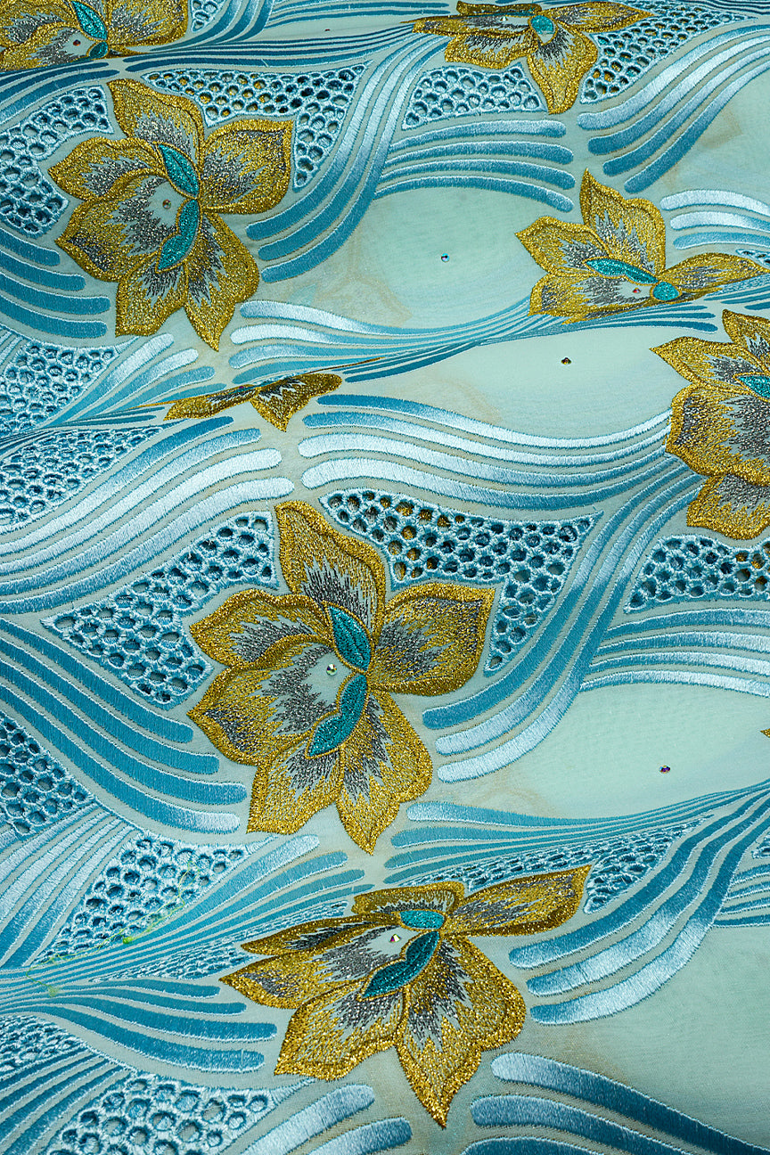 FSL763 - Stunning Fine Swiss Lace - Turquoise & Gold