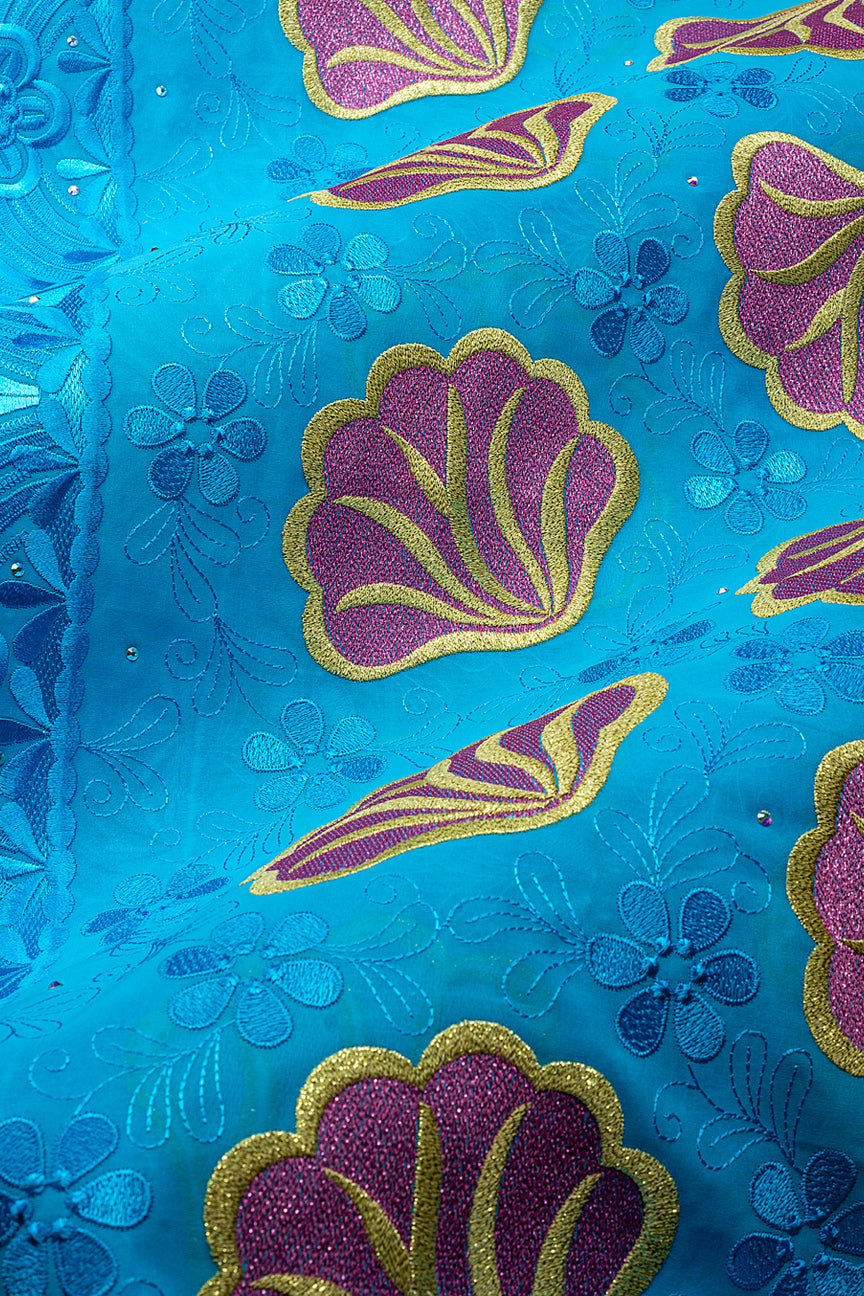 FSL764 - Stunning Fine Swiss Lace - Sky Blue, Lavender & Gold
