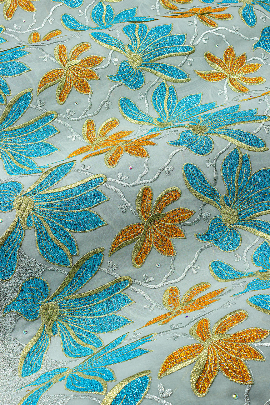 FSL765 - Stunning Fine Swiss Lace - Aqua, Turquoise & Gold