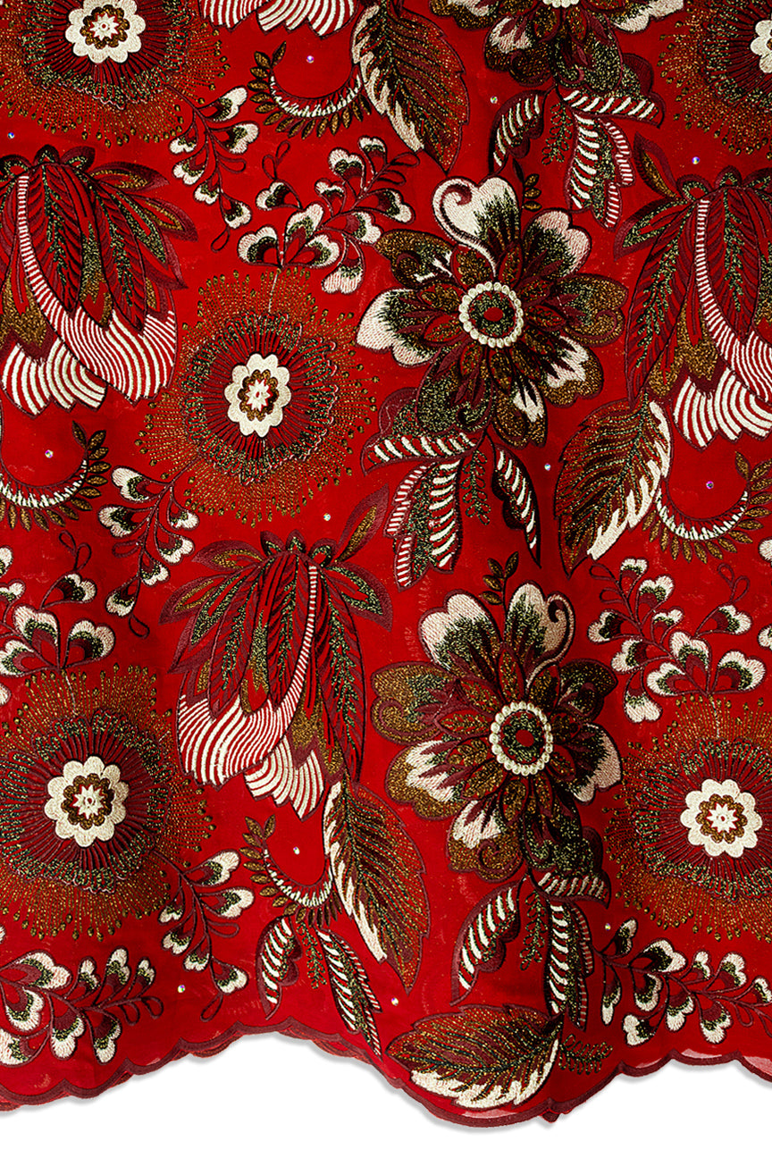 FSL780 - Stunning Fine Swiss Lace - Royal Red, Gold & White