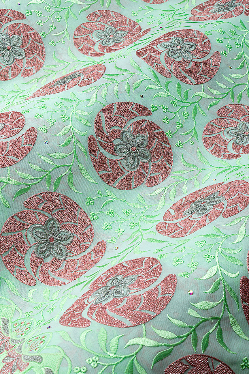 FSL800 - Stunning Fine Swiss Lace - Mint & Pink