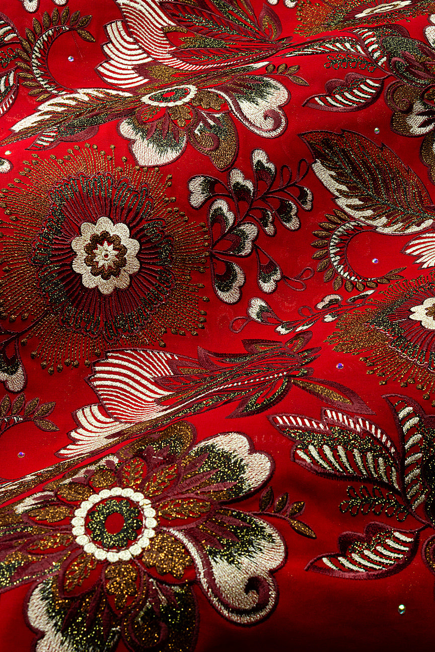 FSL780 - Stunning Fine Swiss Lace - Royal Red, Gold & White