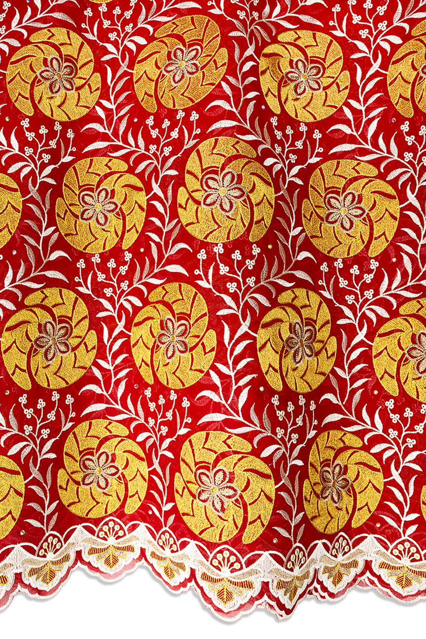 FSL800 - Stunning Fine Swiss Lace - Royal Red & Gold