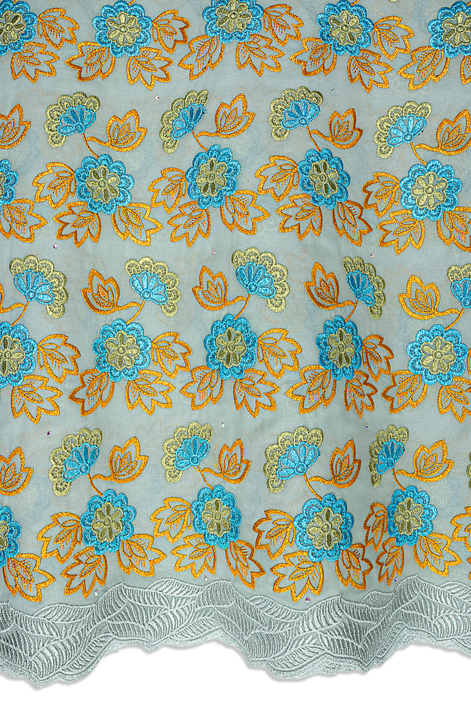 FSL767 - Stunning Fine Swiss Lace -  Baby Blue, Aqua & Gold