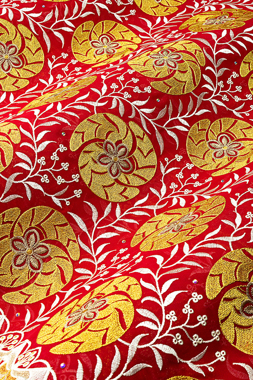 FSL800 - Stunning Fine Swiss Lace - Royal Red & Gold