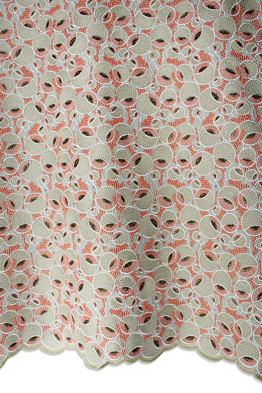 FSL804 - Stunning Fine Swiss Lace - Green & Peach
