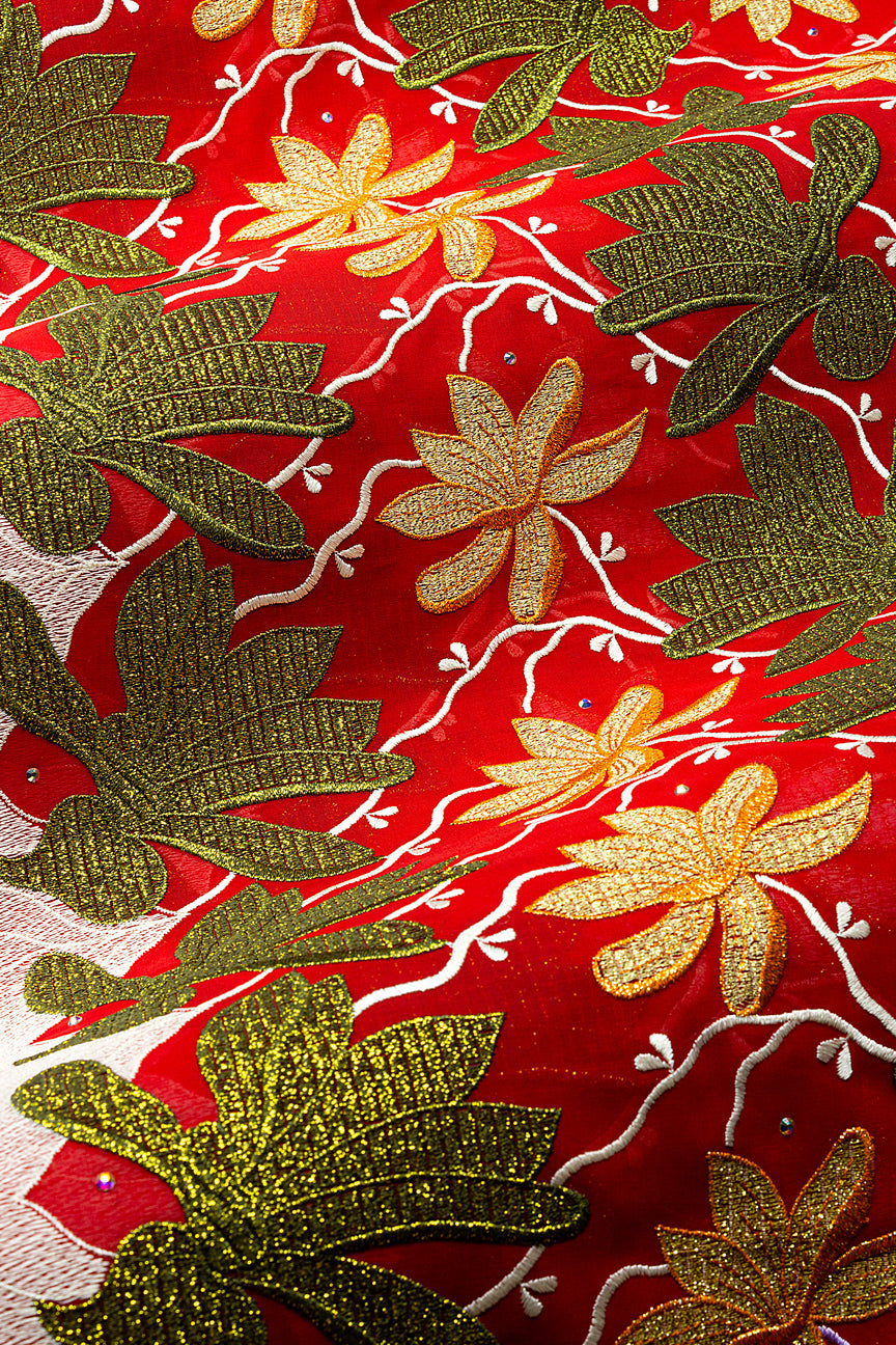 FSL781 - Stunning Fine Swiss Lace - Royal Red, Gold & White