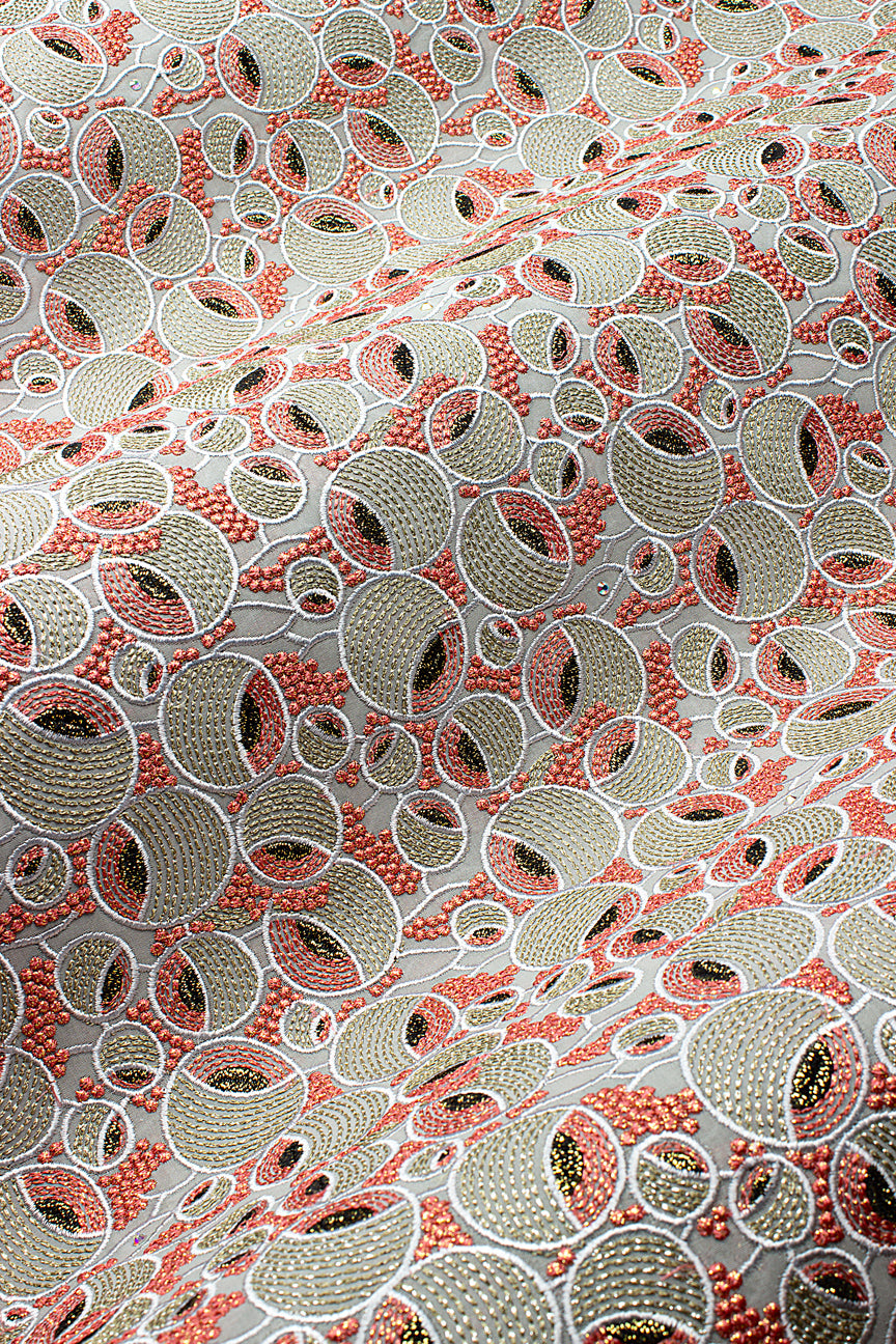 FSL804 - Stunning Fine Swiss Lace - Green & Peach