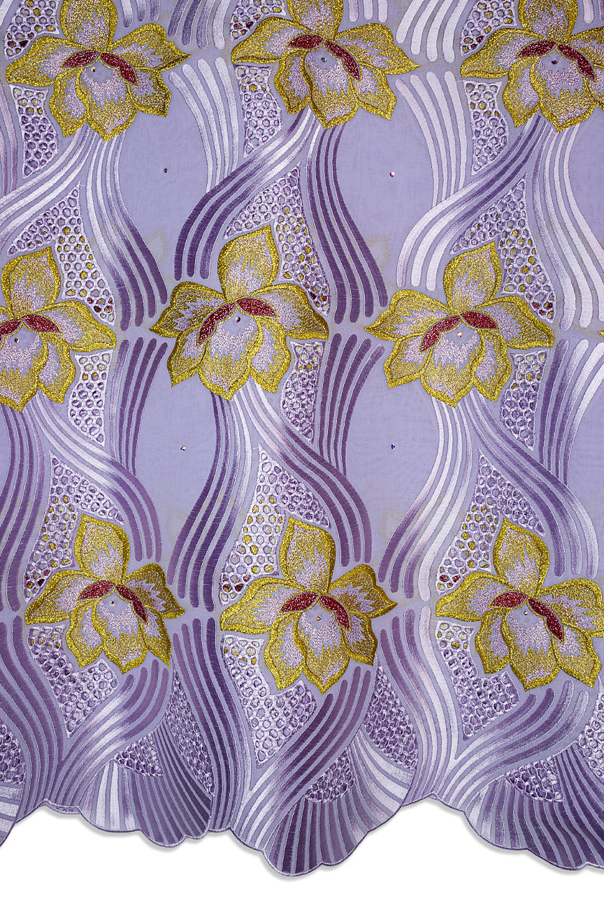 FSL763 - Stunning Fine Swiss Lace - Lilac, Gold  & Burgundy