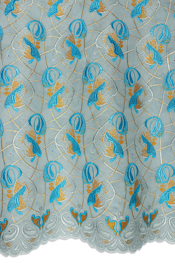 FSL769 - Stunning Fine Swiss Lace - Aqua, Turquoise & Gold