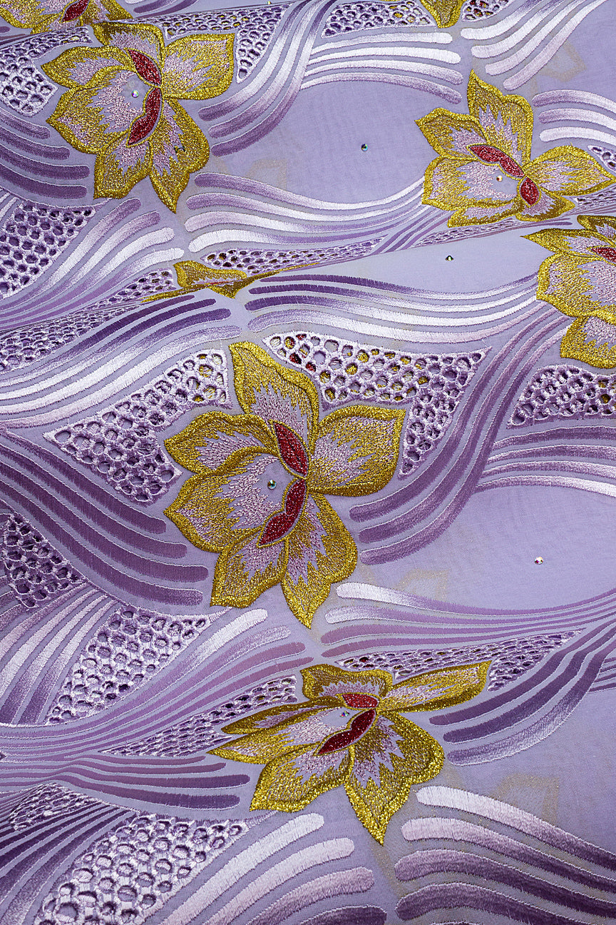 FSL763 - Stunning Fine Swiss Lace - Lilac, Gold  & Burgundy