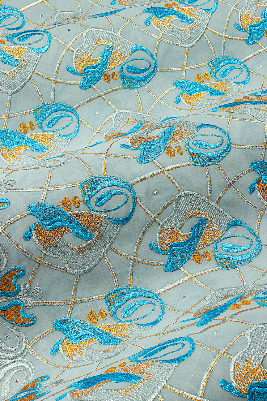FSL769 - Stunning Fine Swiss Lace - Aqua, Turquoise & Gold