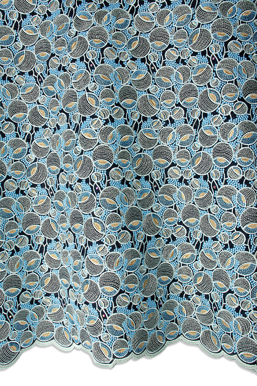 FSL804 - Stunning Fine Swiss Lace - Turquoise & Gold