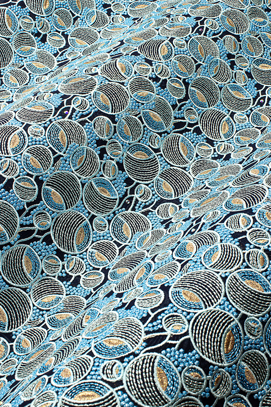FSL804 - Stunning Fine Swiss Lace - Turquoise & Gold