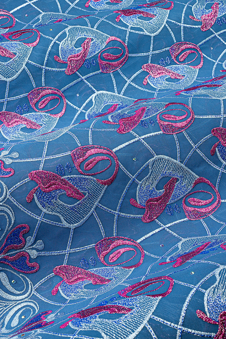 FSL769 - Stunning Fine Swiss Lace - Sky Blue & Lavender