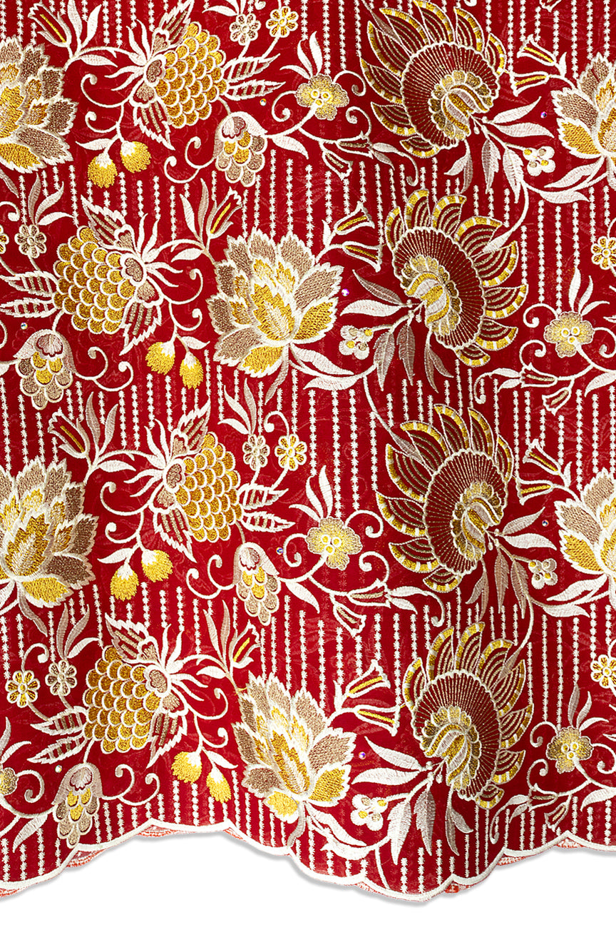 FSL801 - Stunning Fine Swiss Lace - Royal Red, Gold & White