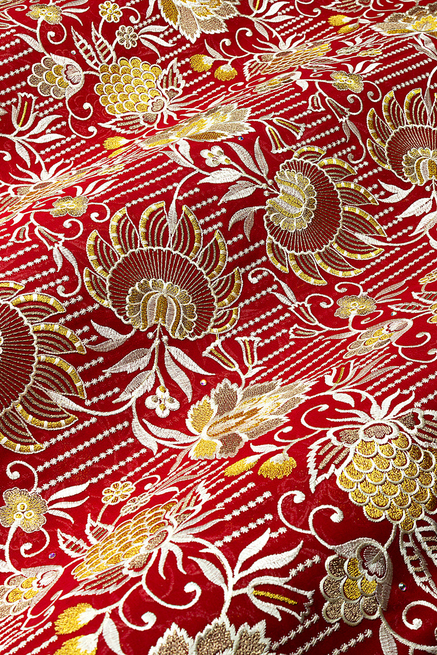 FSL801 - Stunning Fine Swiss Lace - Royal Red, Gold & White