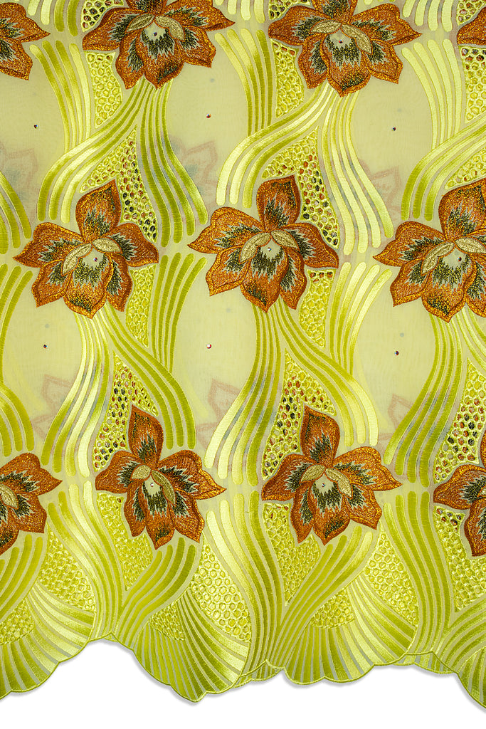 FSL764 - Stunning Fine Swiss Lace - Lemon Yellow, Burgundy & Black