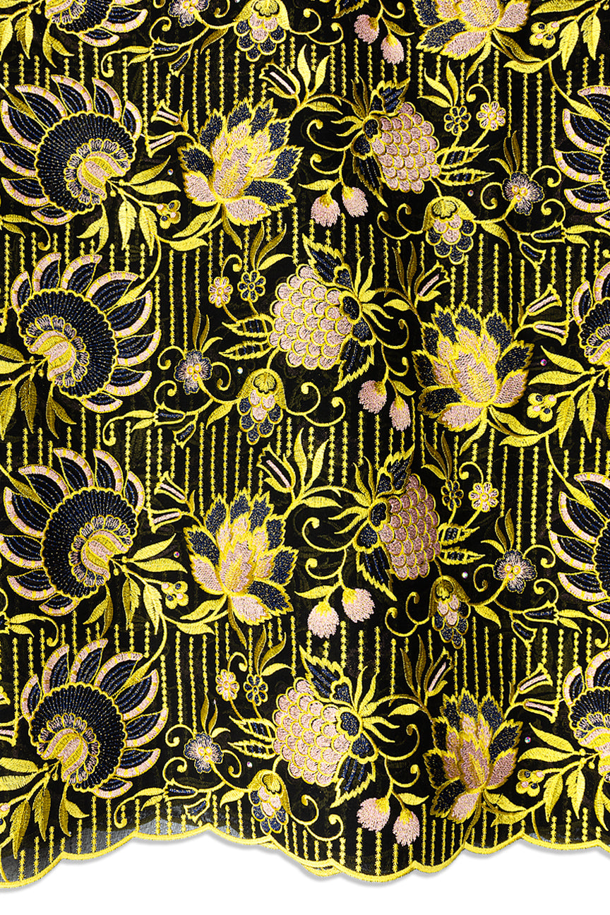 FSL801 - Stunning Fine Swiss Lace - Black, Gold & Pink
