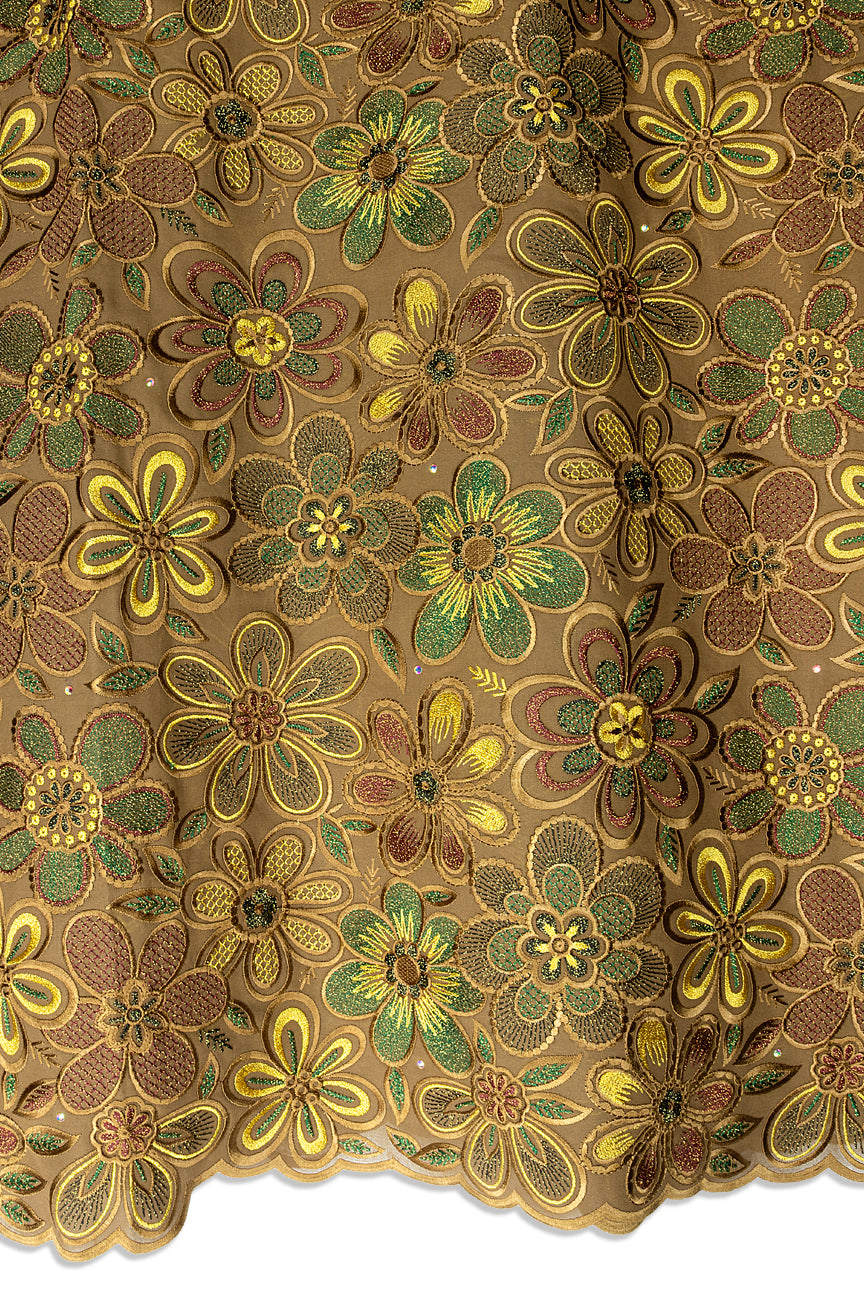 FSL733 - Stunning Fine Swiss Lace - Brown, Gold & Green