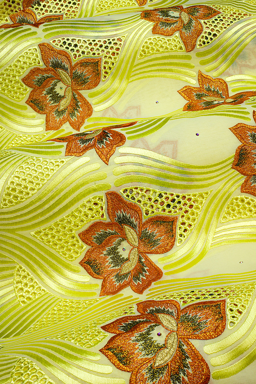 FSL764 - Stunning Fine Swiss Lace - Lemon Yellow, Burgundy & Black