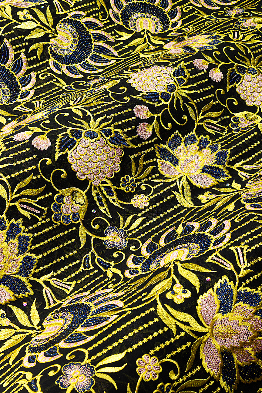 FSL801 - Stunning Fine Swiss Lace - Black, Gold & Pink