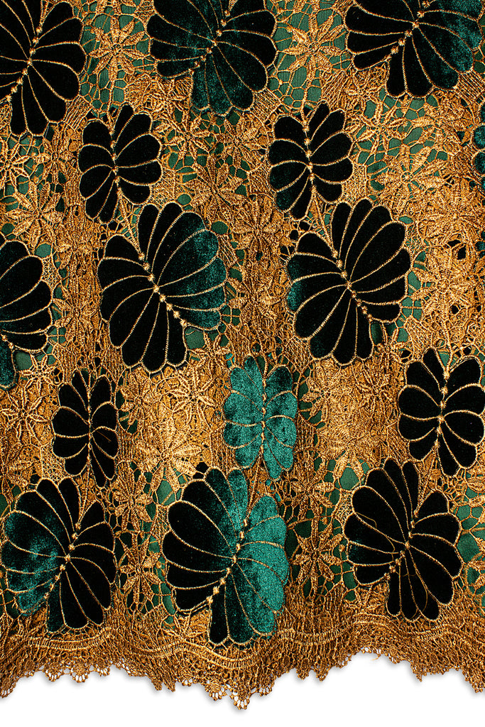 Velvet Lace in Deep Green & Gold - VVL004