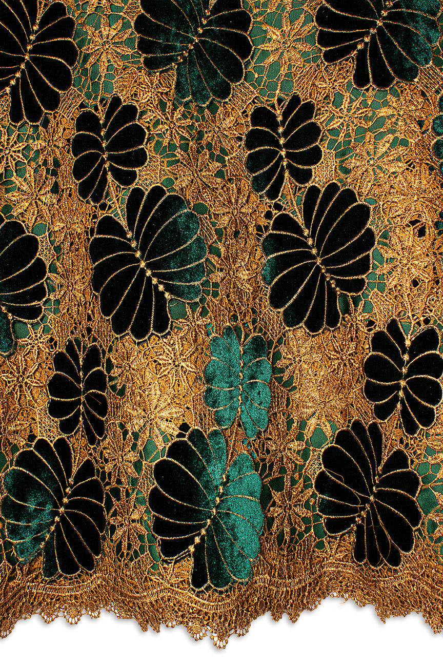 Velvet Lace in Deep Green & Gold - VVL004