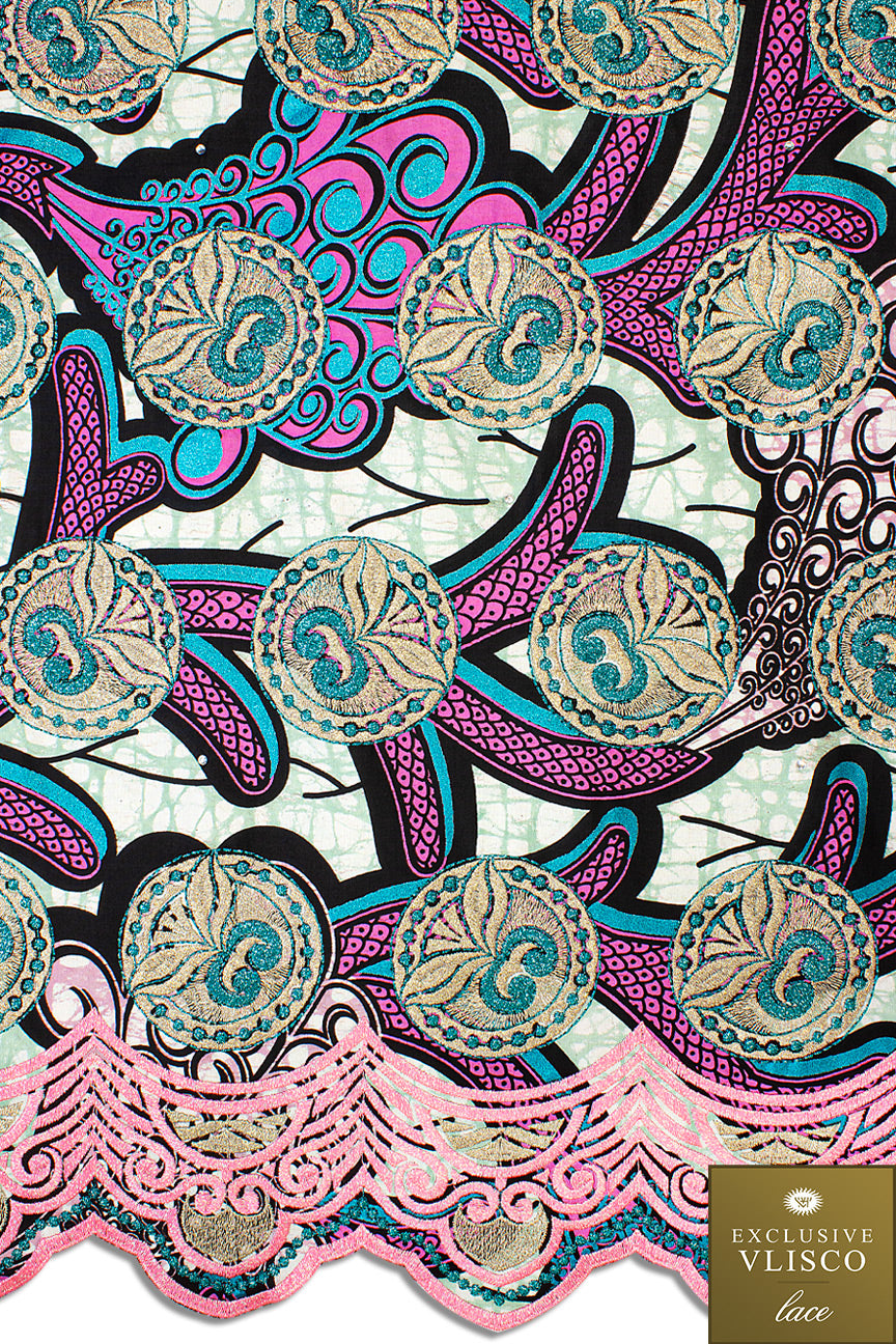 Vlisco Super Wax Gold with Lace Embroidery Exclusive Design VHL5053