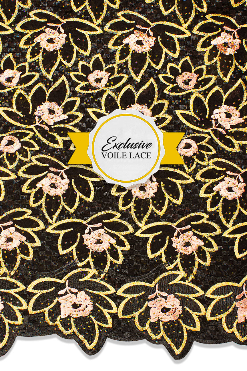 Voile Lace Exclusive in Black, Gold & Salmon Pink - VL520