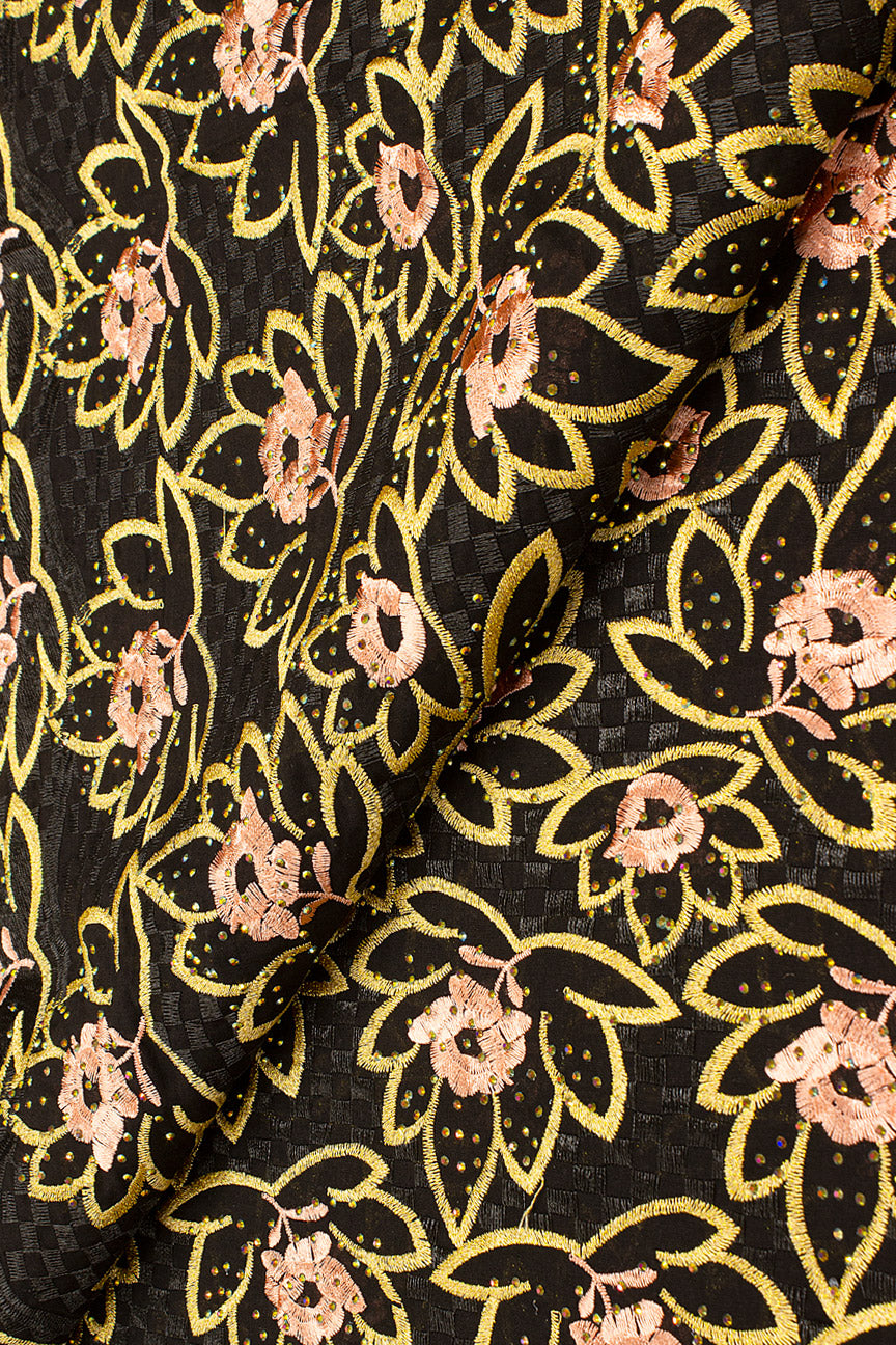 Voile Lace Exclusive in Black, Gold & Salmon Pink - VL520