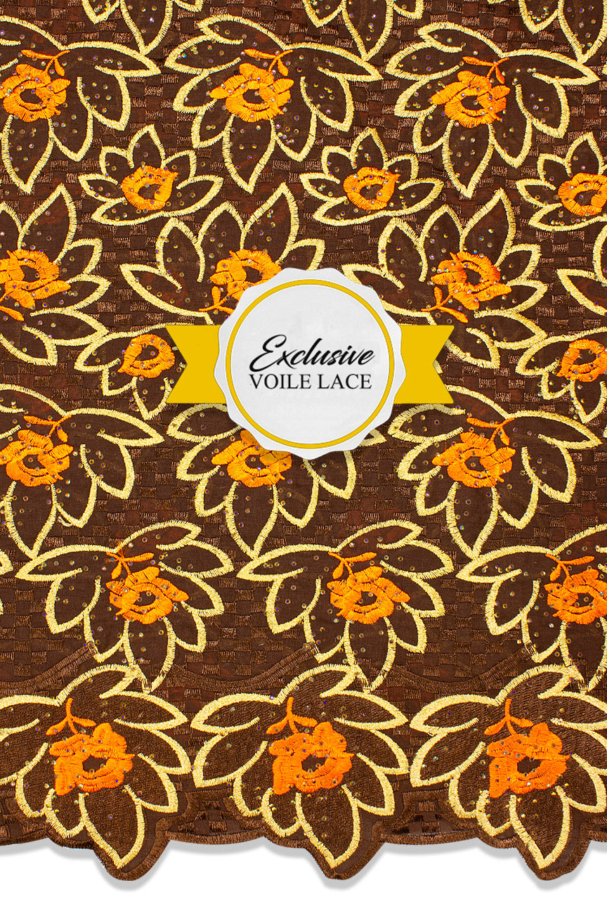 Voile Lace Exclusive in Cocolate, Gold & Orange - VL521