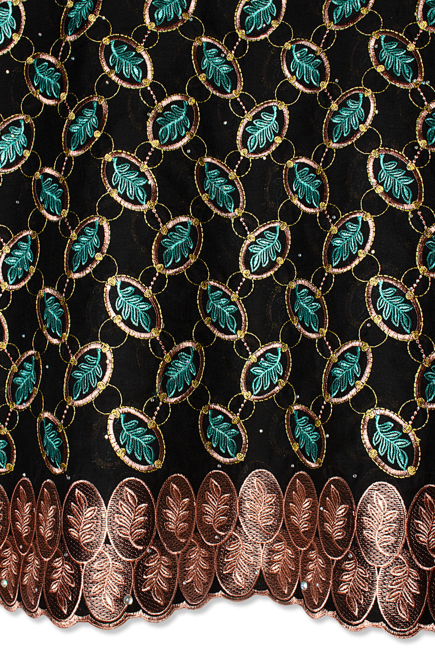 Voile Lace in Black, Turquoise & Peach - VL591