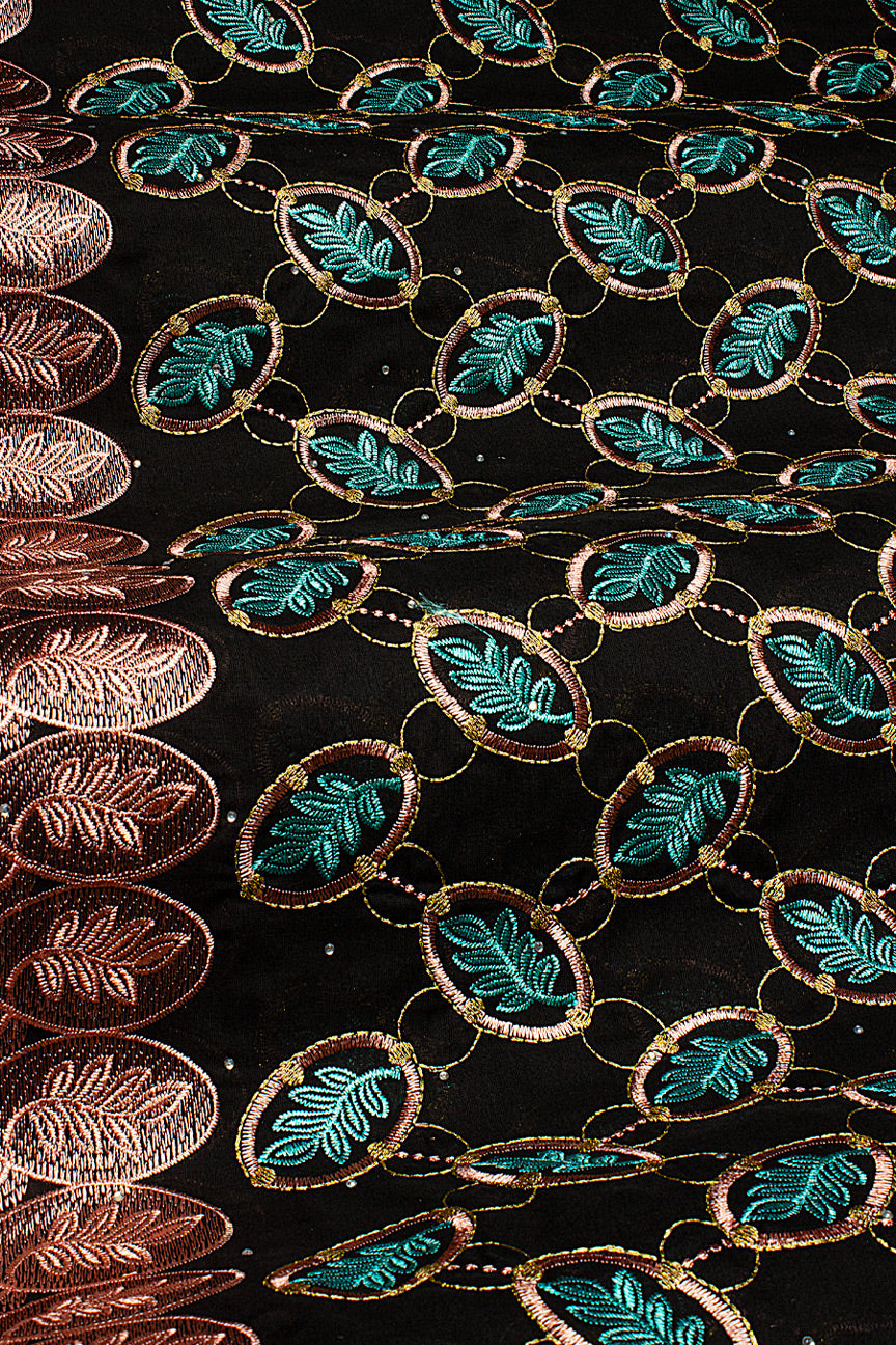 Voile Lace in Black, Turquoise & Peach - VL591