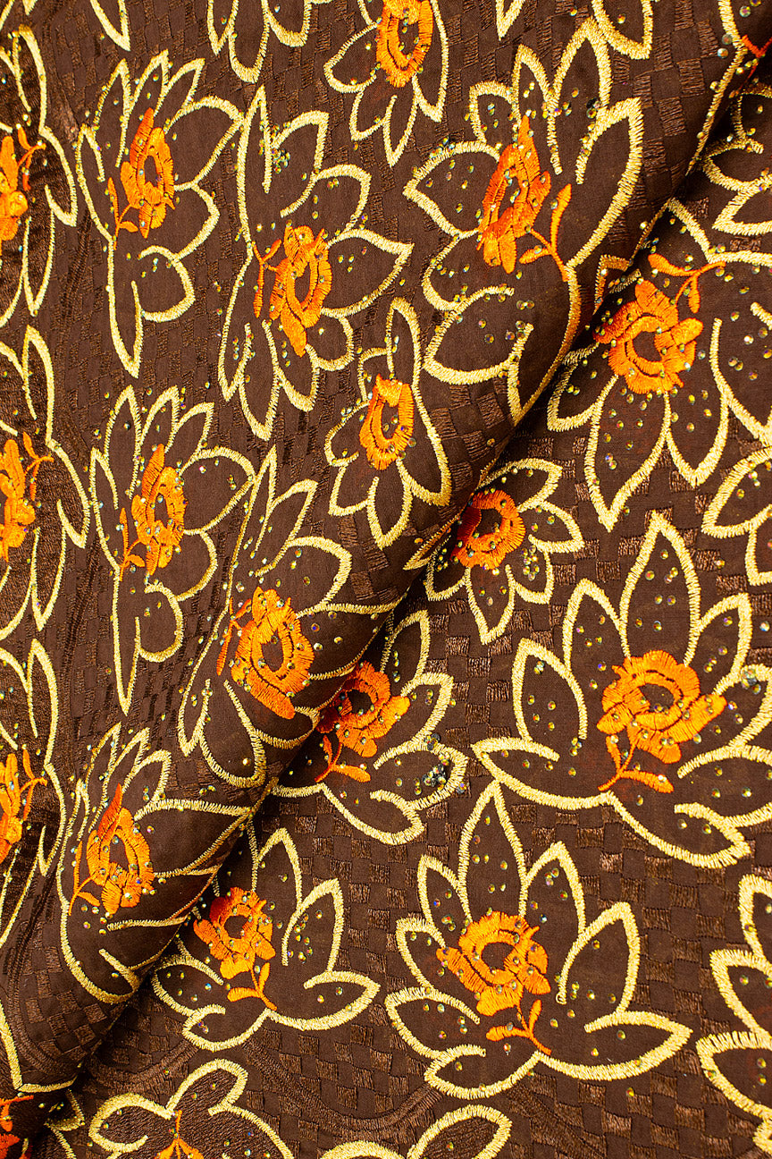 Voile Lace Exclusive in Cocolate, Gold & Orange - VL521