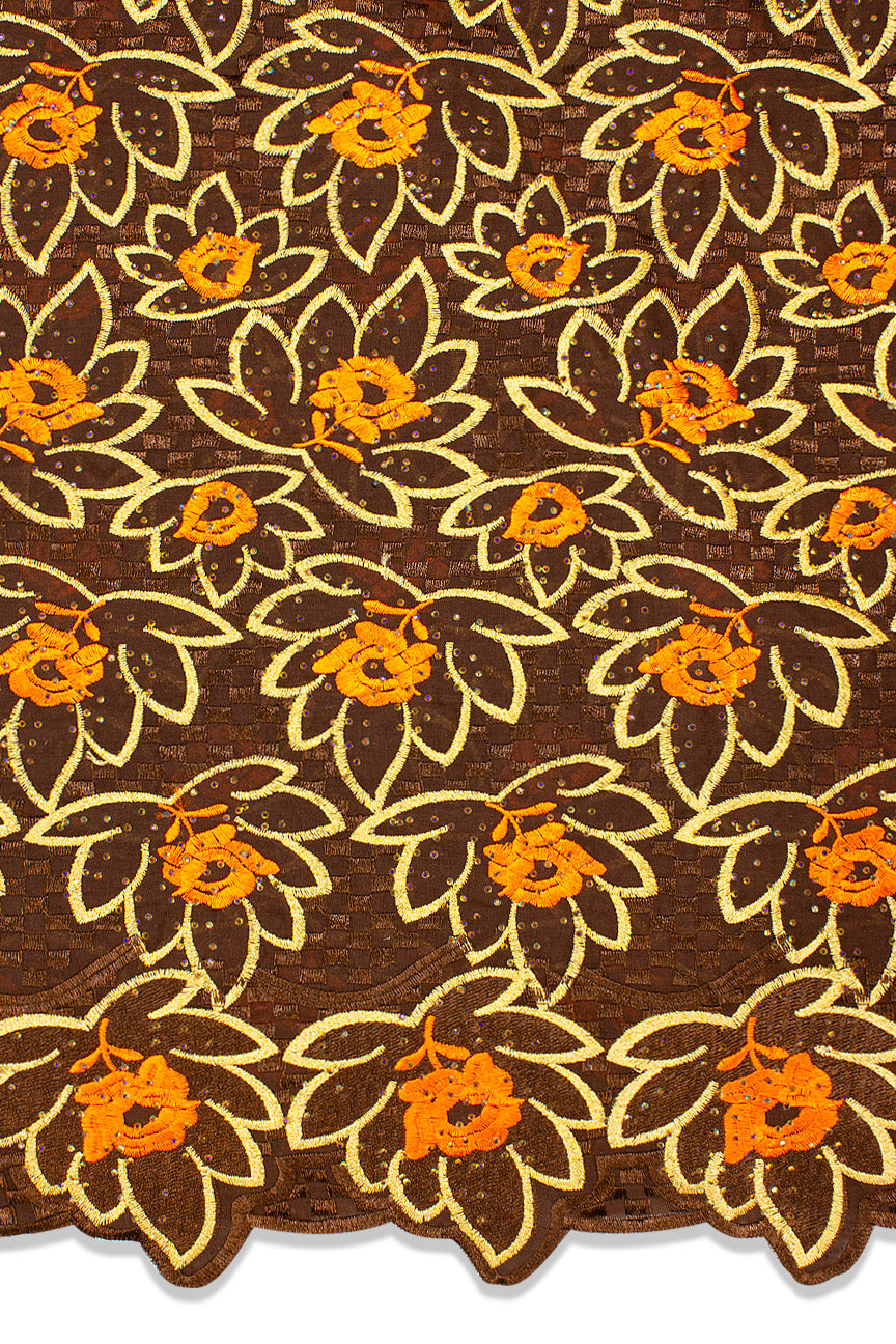 Voile Lace Exclusive in Cocolate, Gold & Orange - VL521