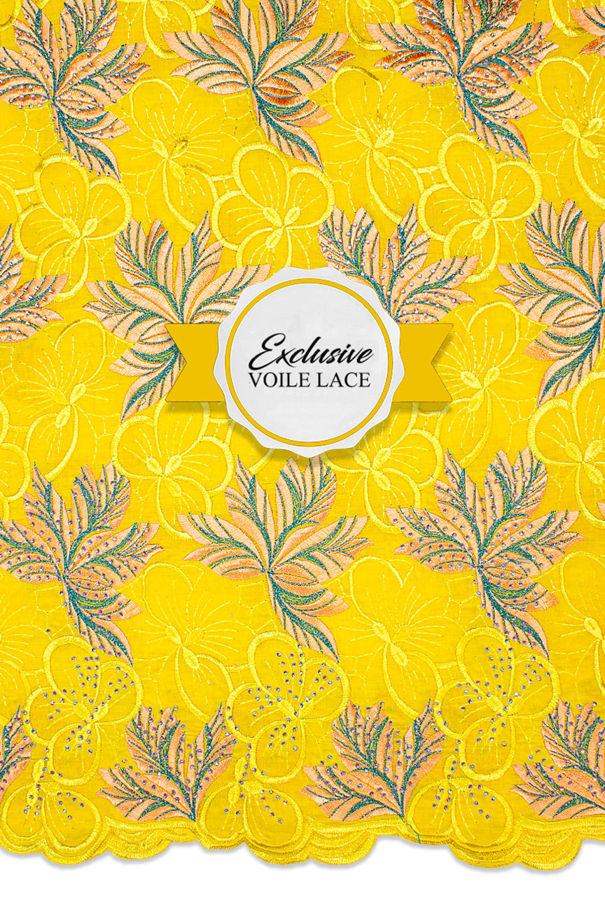 Exclusive Voile Lace  - EXL052 - Yellow, Peach & Teal