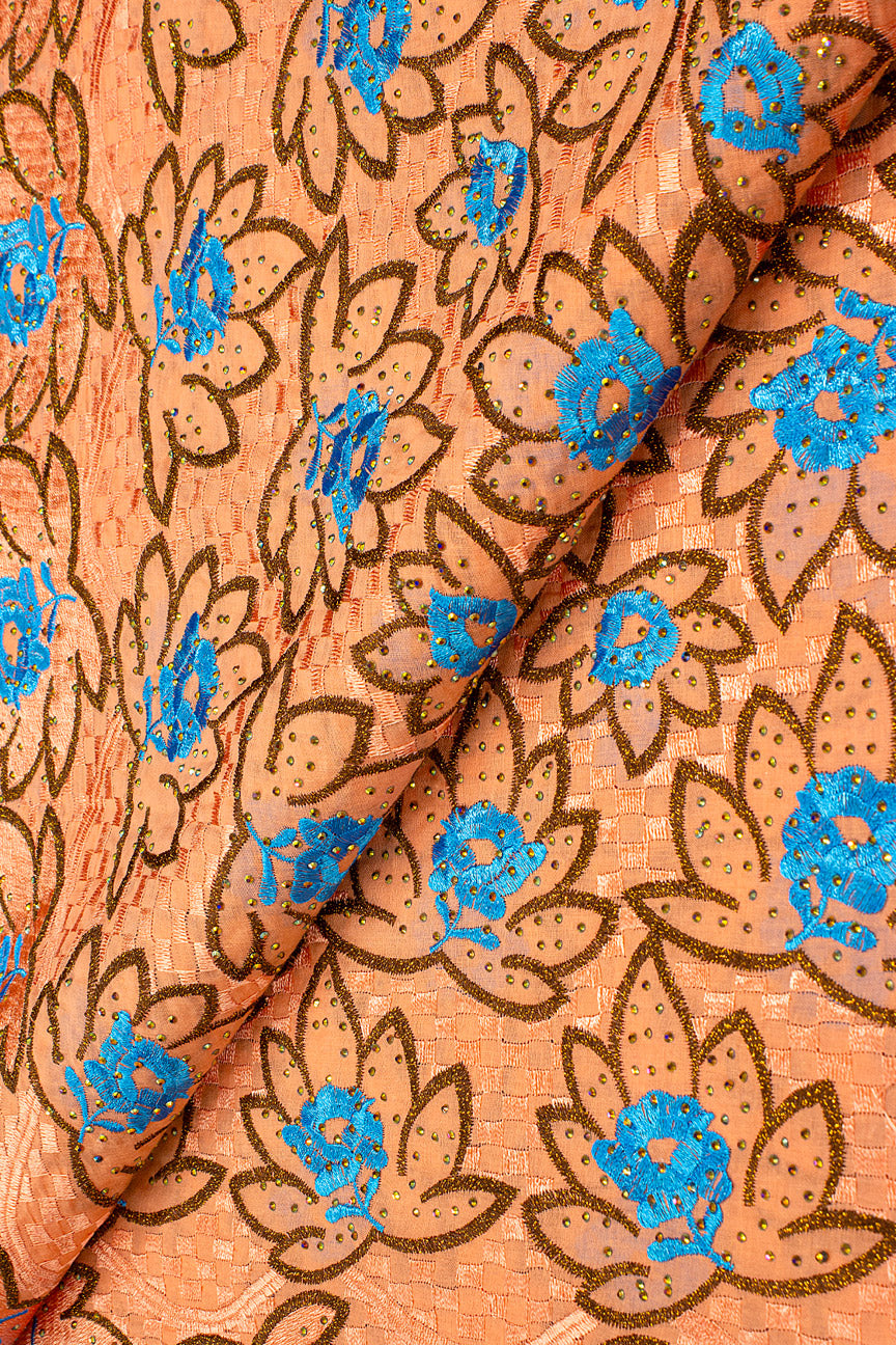 Voile Lace Exclusive in Peach, Brown & Blue. - VL522