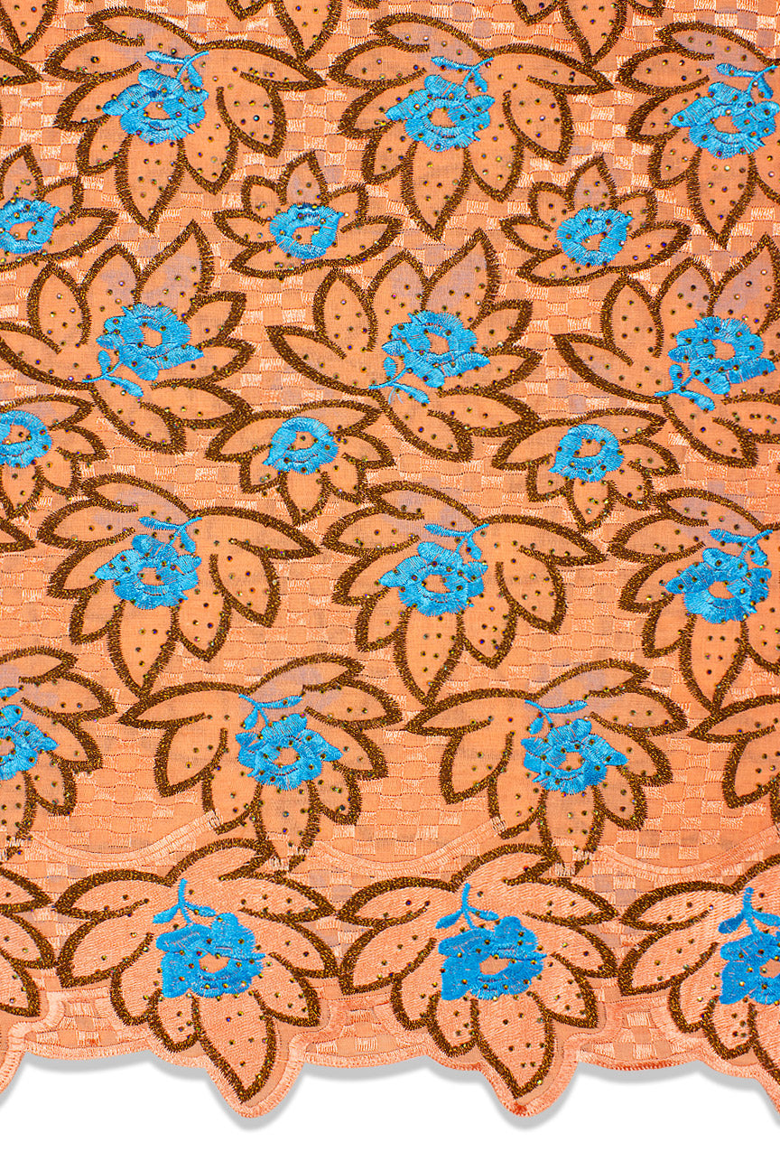 Voile Lace Exclusive in Peach, Brown & Blue. - VL522