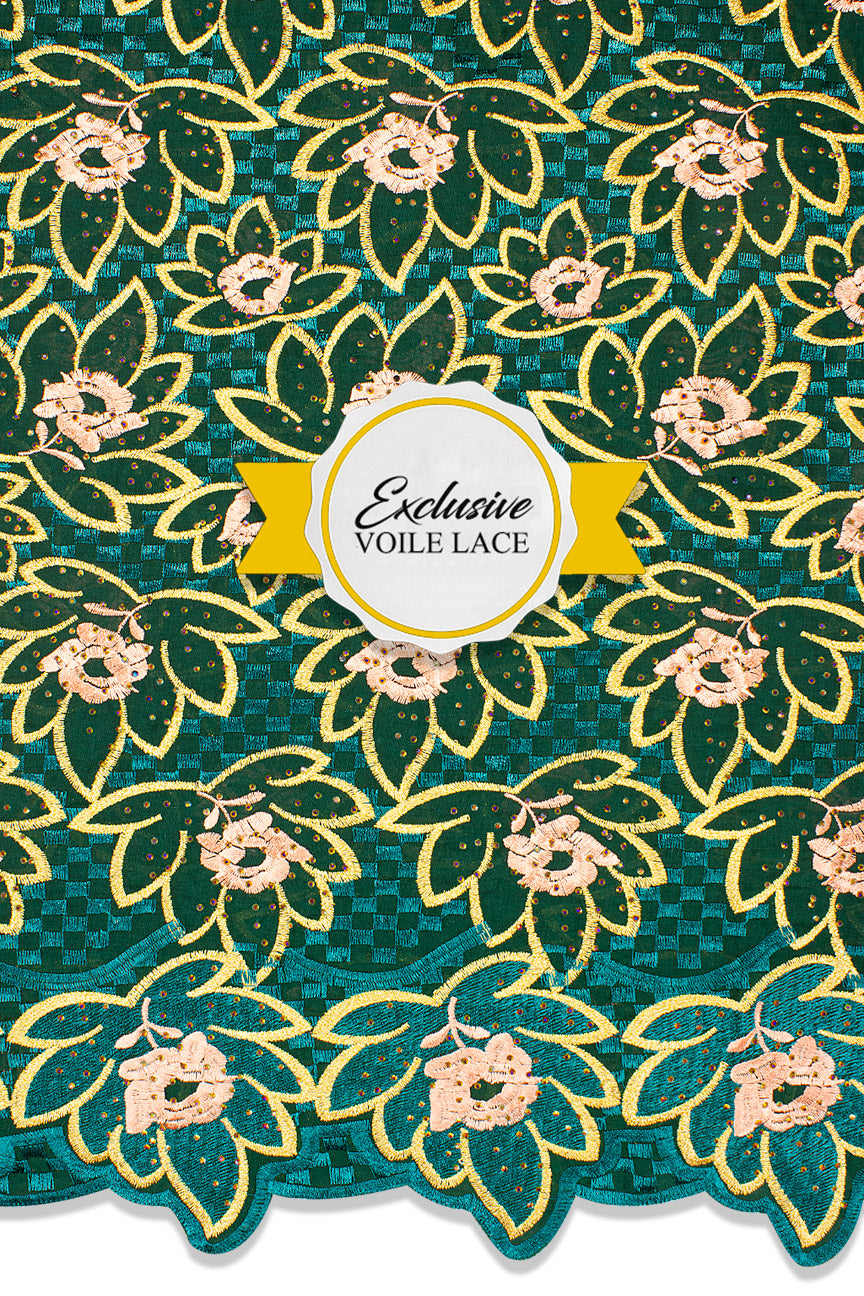 Voile Lace Exclusive in Green, Gold & Peach - VL523