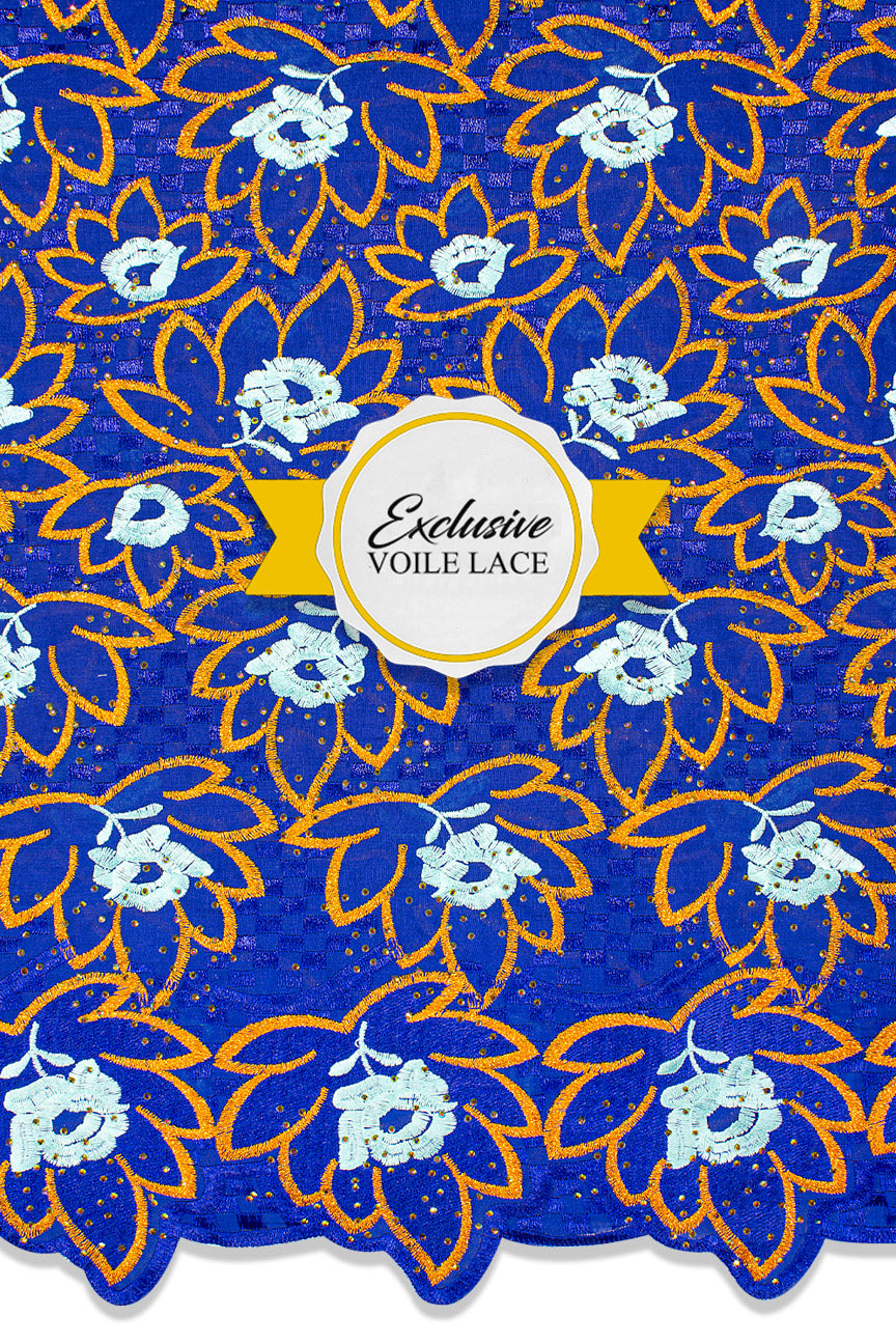 Voile Lace Exclusive in Royal Blue, Orange & Sky Blue - VL525