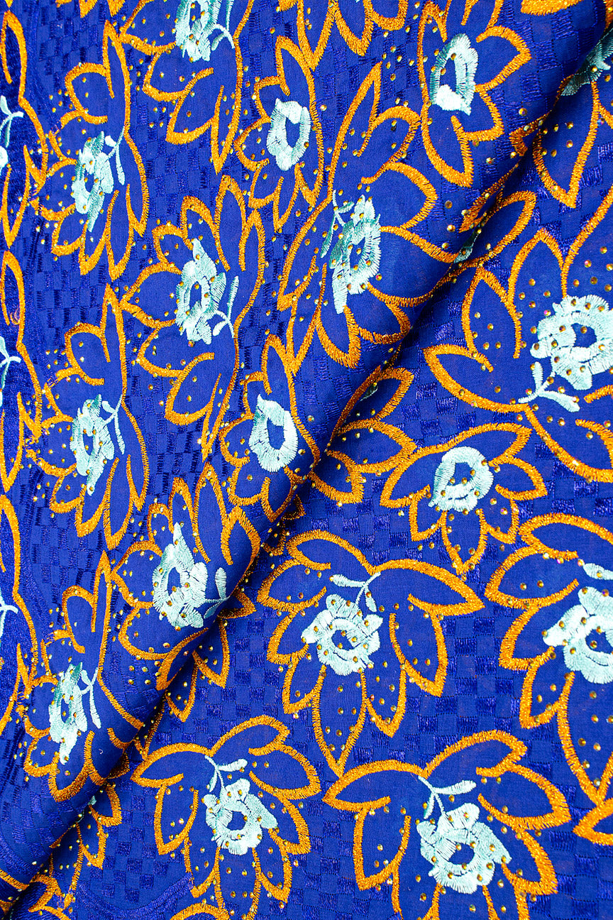 Voile Lace Exclusive in Royal Blue, Orange & Sky Blue - VL525